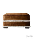 Austin Brown Benchmade Aniline Leather Ottoman With Shearing Trim - Uptown Sebastian
