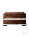 Austin Brown Benchmade Aniline Leather Ottoman With Shearing Trim - Uptown Sebastian