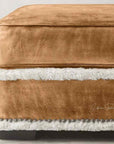 Austin Brown Benchmade Aniline Leather Ottoman With Shearing Trim - Uptown Sebastian
