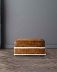 Austin Brown Benchmade Aniline Leather Ottoman With Shearing Trim - Uptown Sebastian