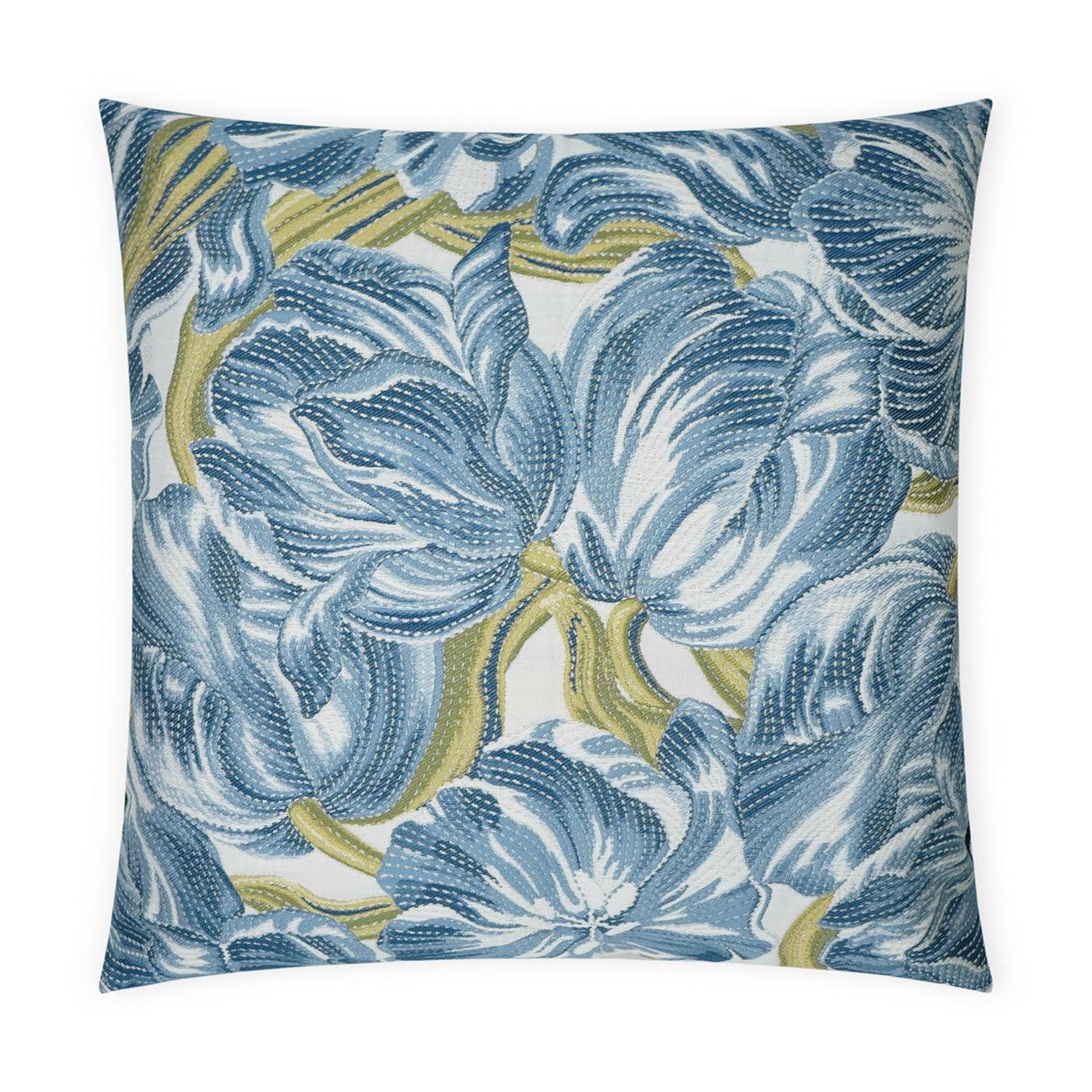Belle Ame Indigo Floral Blue Large Throw Pillow With Insert - Uptown Sebastian