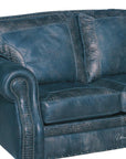 Western Style Leather Couch With Blue Alligator Embossed Leather - Uptown Sebastian