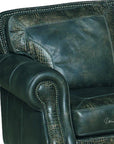 Western Style Leather Couch With Green Teal Alligator Embossed Leather - Uptown Sebastian