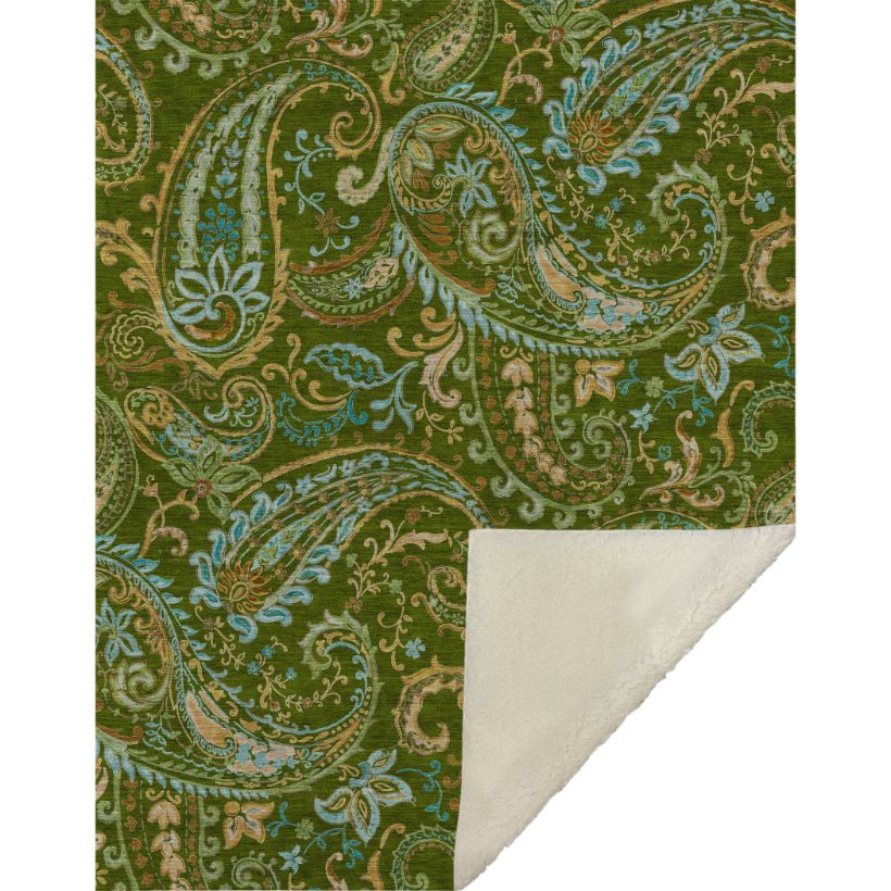 Paisley Green Washable Indoor-Outdoor Rug
