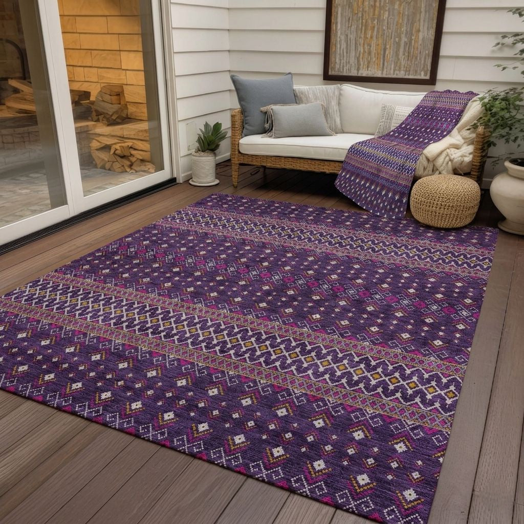 Lazy Rivers Purple Indoor-Outdoor Rug with Matching Throw -- purple