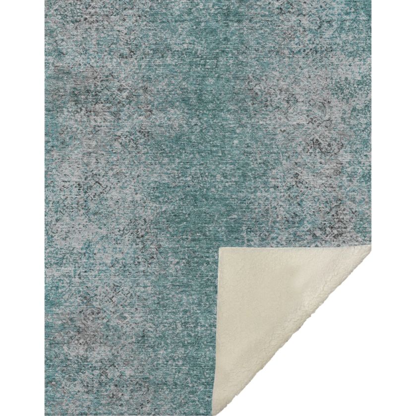 Vintage Teal Washable Indoor-Outdoor Rug