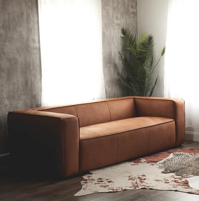 Contemporary Leather Club Sofa 100&quot; Wide