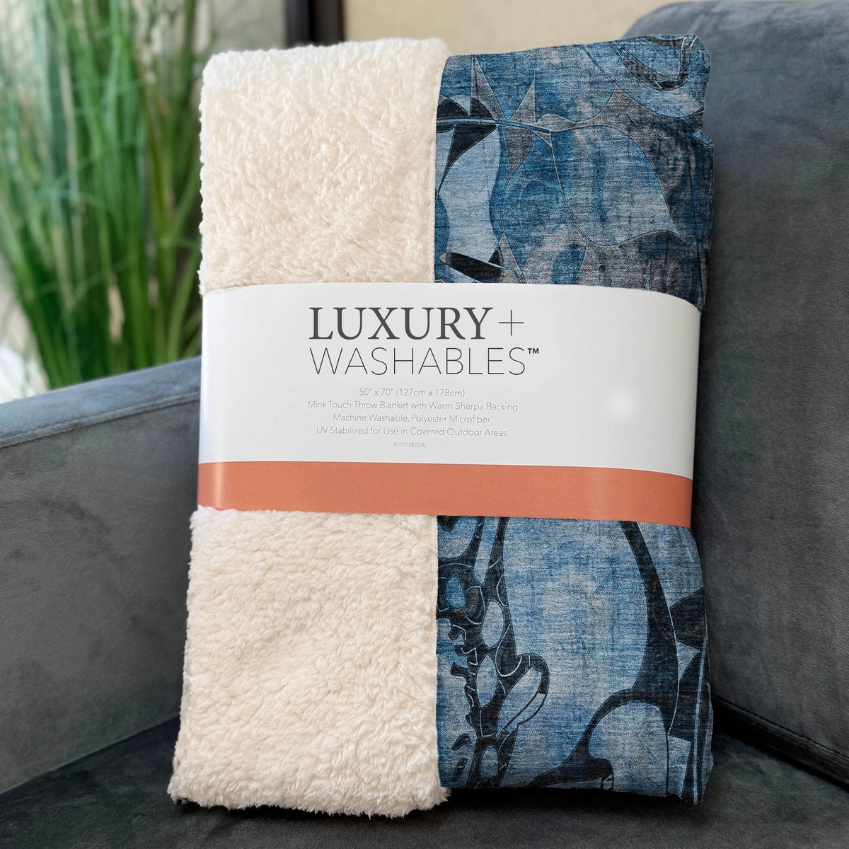 Floral Blue Washable Indoor-Outdoor Rug