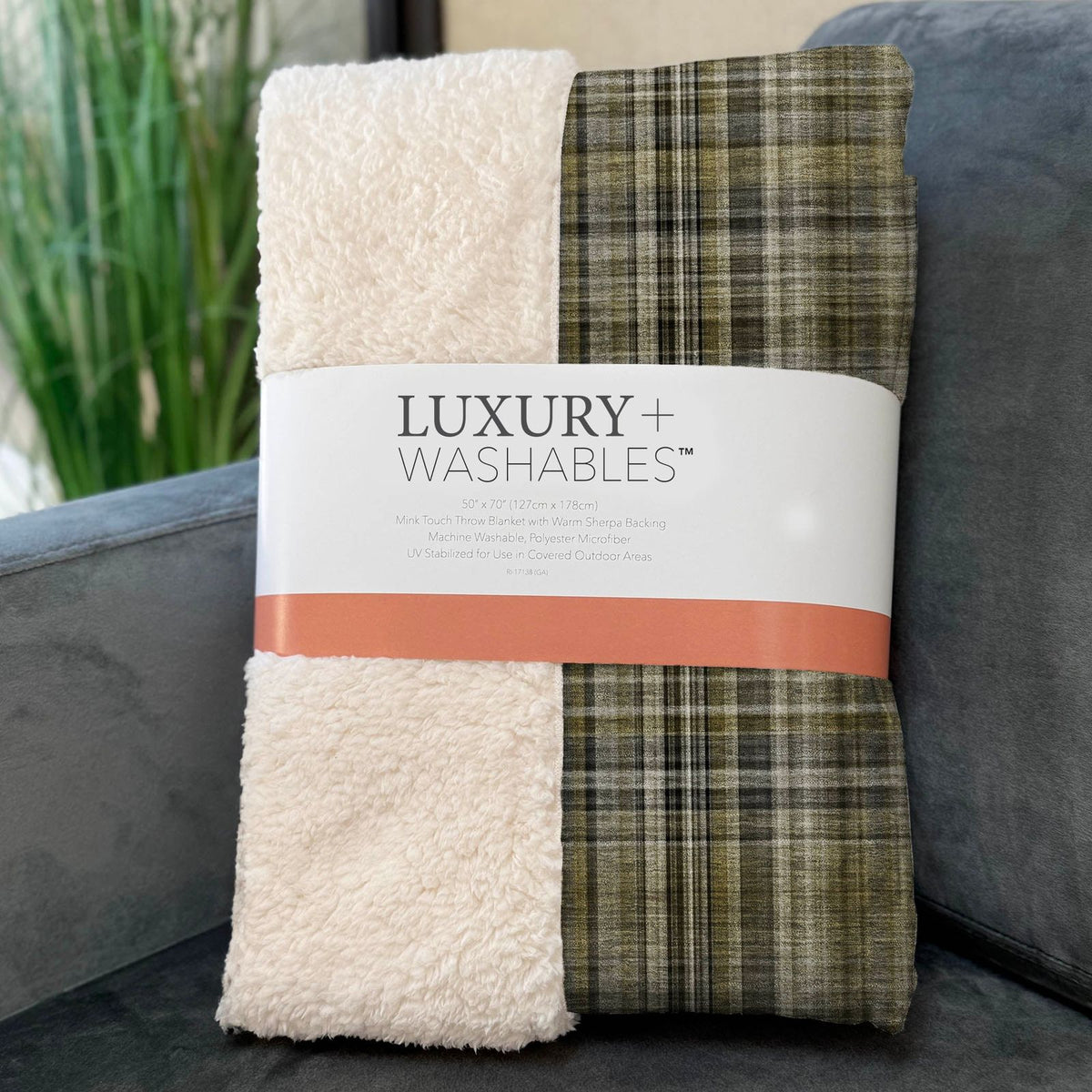 Plaid Brown Washable Indoor-Outdoor Rug