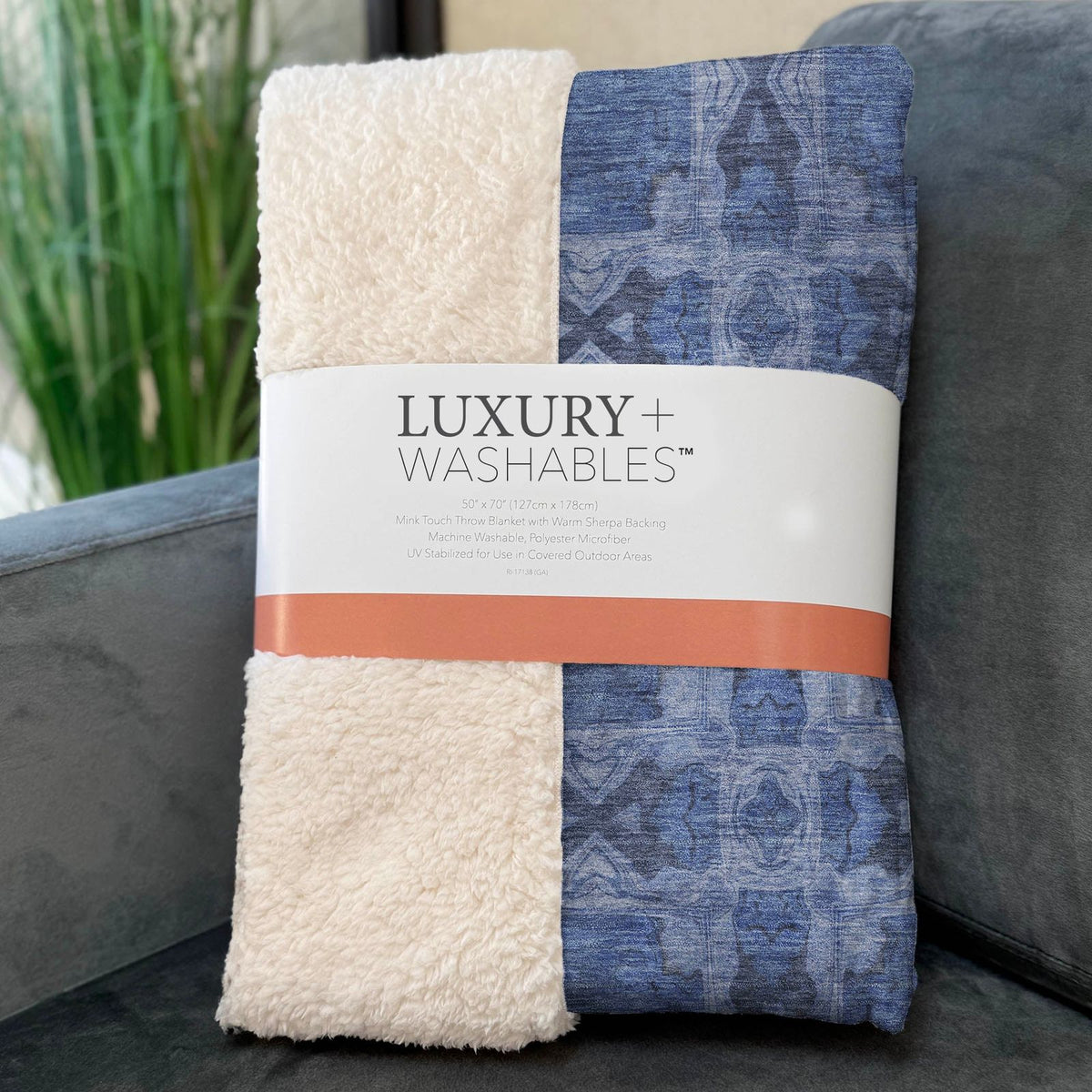 Panel Blue Washable Indoor-Outdoor Rug