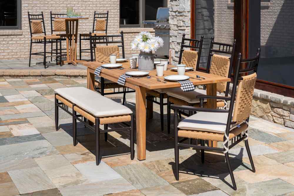 Lloyd Flanders Teak Butterfly Leaf Umbrella Outdoor Dining Table