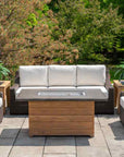 Lloyd Flanders Teak Outdoor Fire Table with Faux Concrete Top