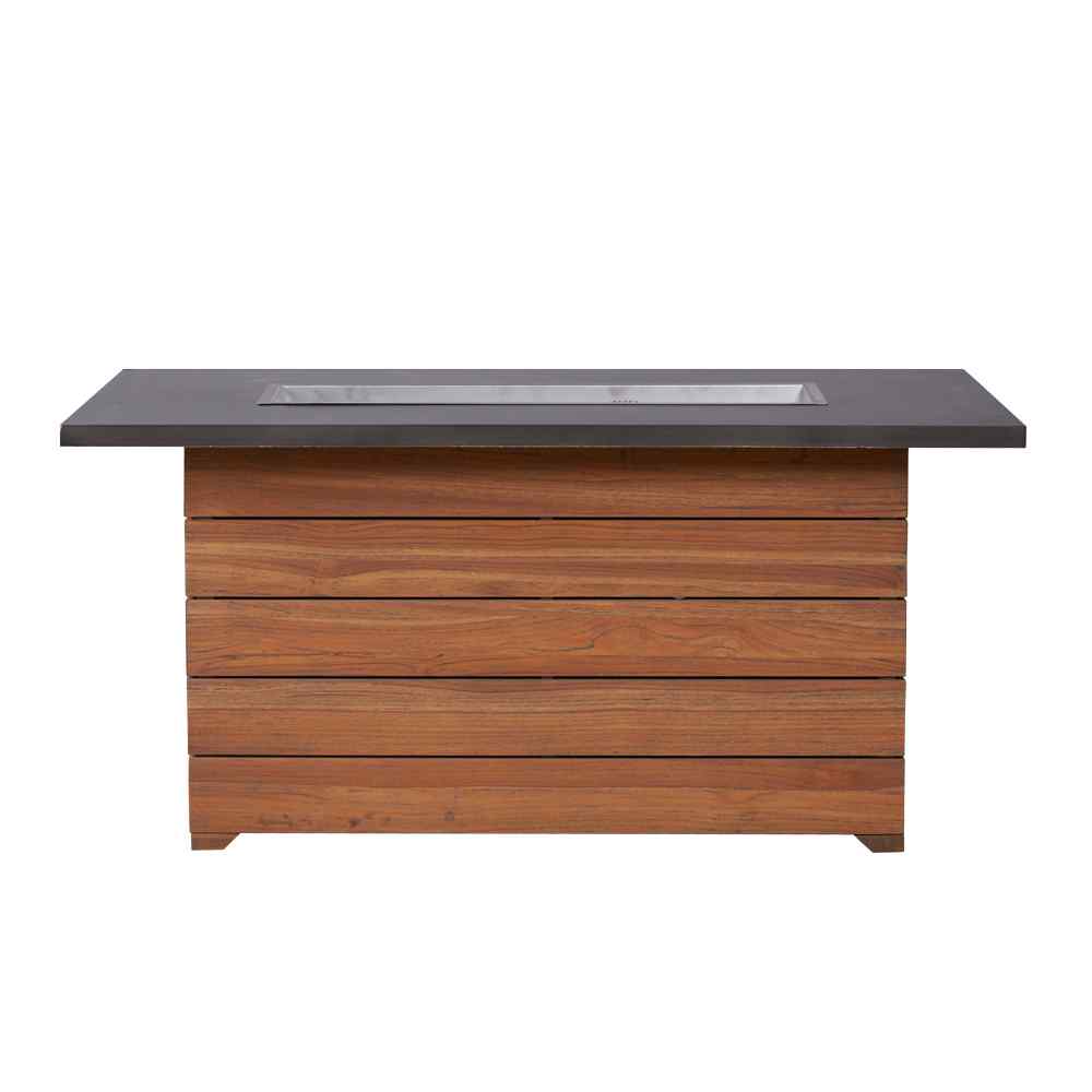 Lloyd Flanders Teak Outdoor Fire Table with Faux Concrete Top