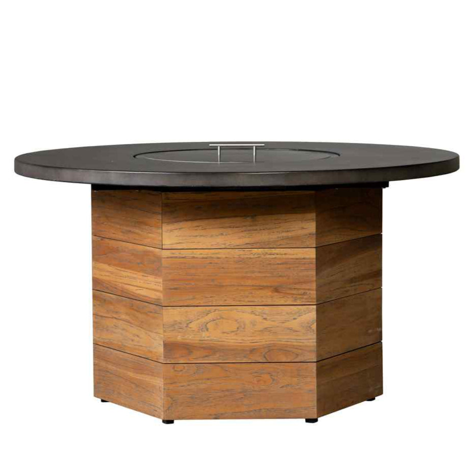 Lloyd Flanders Teak Outdoor Fire Table with Round Faux Concrete Top