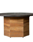 Lloyd Flanders Teak Outdoor Fire Table with Round Faux Concrete Top