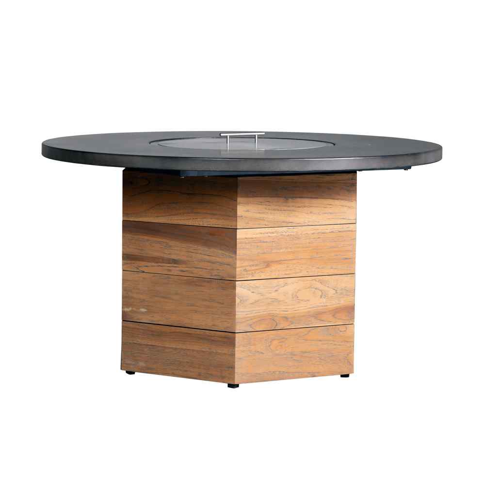 Lloyd Flanders Teak Outdoor Fire Table with Round Faux Concrete Top
