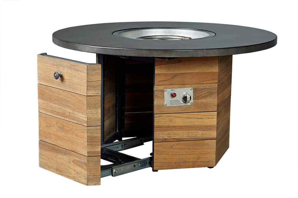 Lloyd Flanders Teak Outdoor Fire Table with Round Faux Concrete Top
