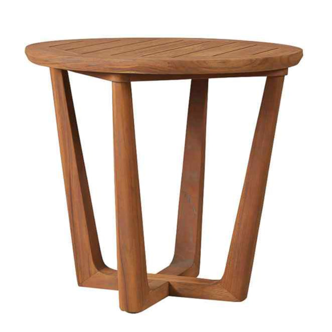 Lloyd Flanders Teak Round Sled Base Outdoor End Table