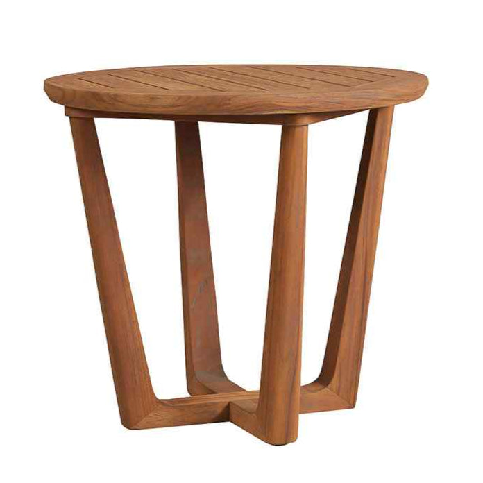 Lloyd Flanders Teak Round Sled Base Outdoor End Table