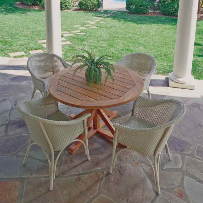 Lloyd Flanders Teak Round Cross Base Outdoor Dining Table