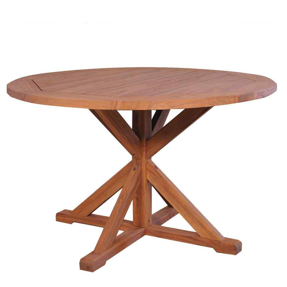 Lloyd Flanders Teak Round Cross Base Outdoor Dining Table