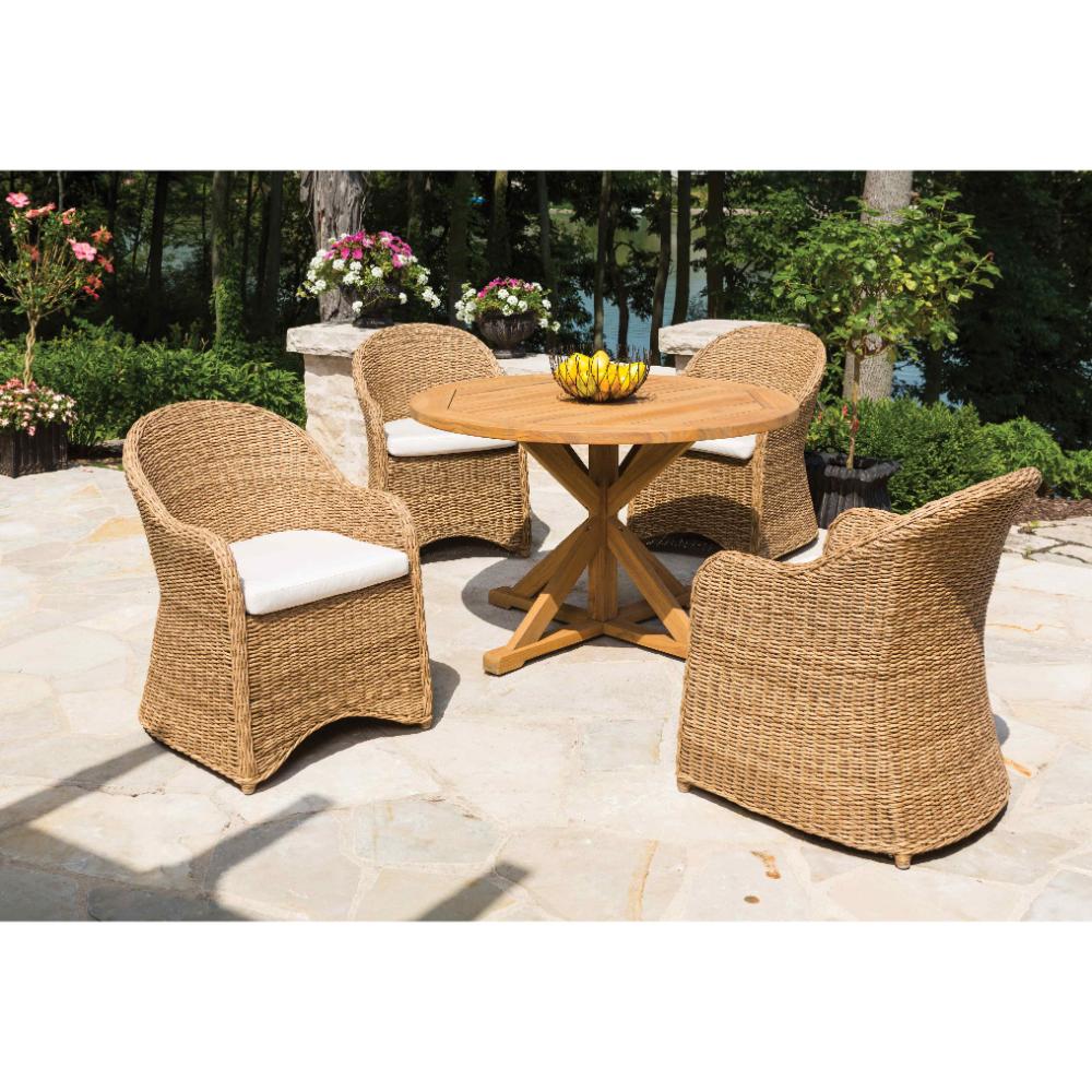 Lloyd Flanders Teak Round Cross Base Outdoor Dining Table