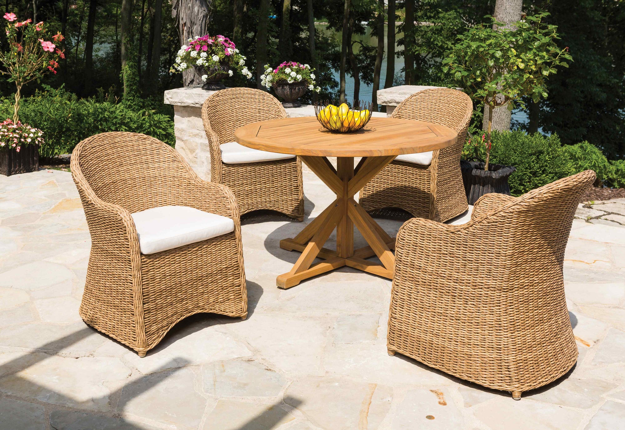 Lloyd Flanders Teak Round Cross Base Outdoor Dining Table