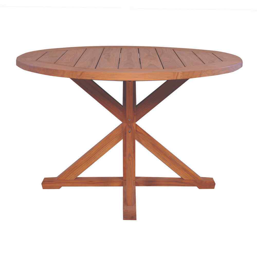 Lloyd Flanders Teak Round Cross Base Outdoor Dining Table