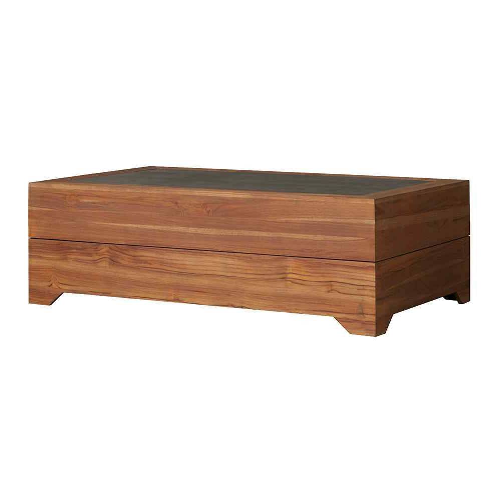 Lloyd Flanders Teak Outdoor Cocktail Table with Faux Concrete Inset