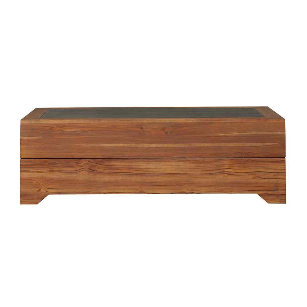Lloyd Flanders Teak Outdoor Cocktail Table with Faux Concrete Inset
