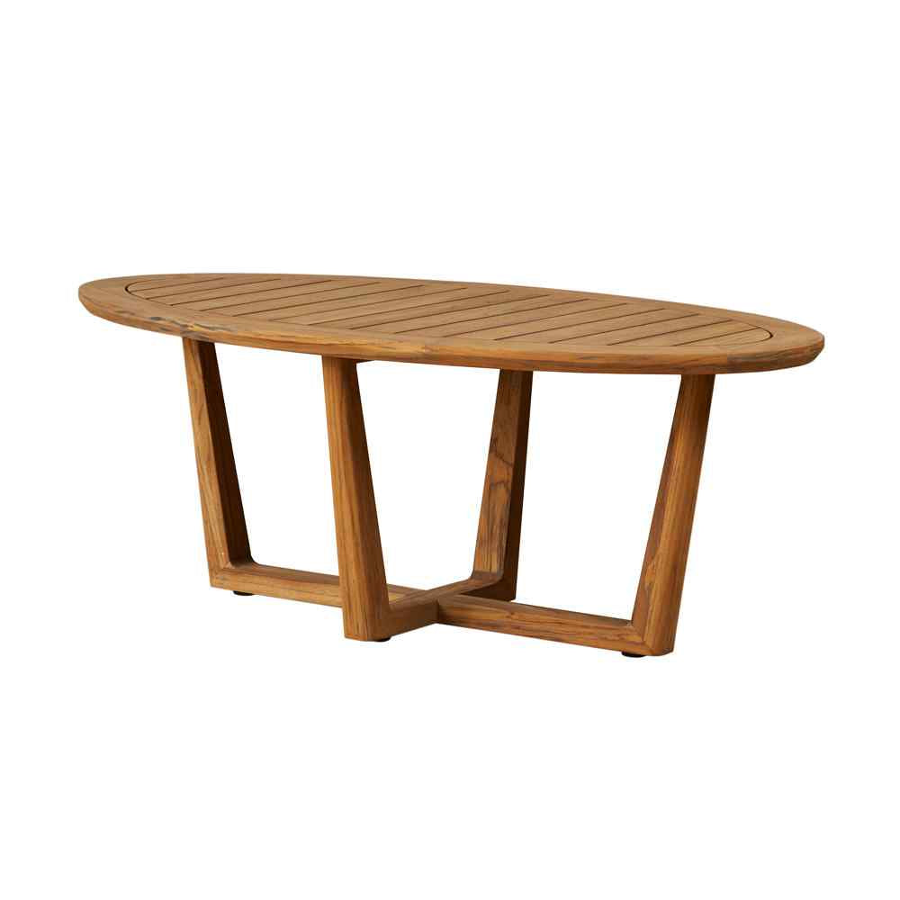 Lloyd Flanders Teak Oval Sled Base Outdoor Cocktail Table