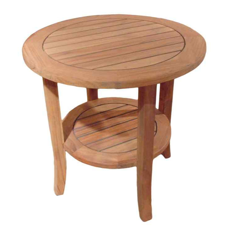 Lloyd Flanders Teak Round Tapered Leg Outdoor End Table with Shelf