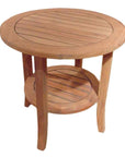 Teak Round Tapered Leg Outdoor End Table with Shelf