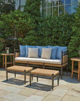 Lloyd Flanders Teak Round Tapered Leg Outdoor End Table with Shelf