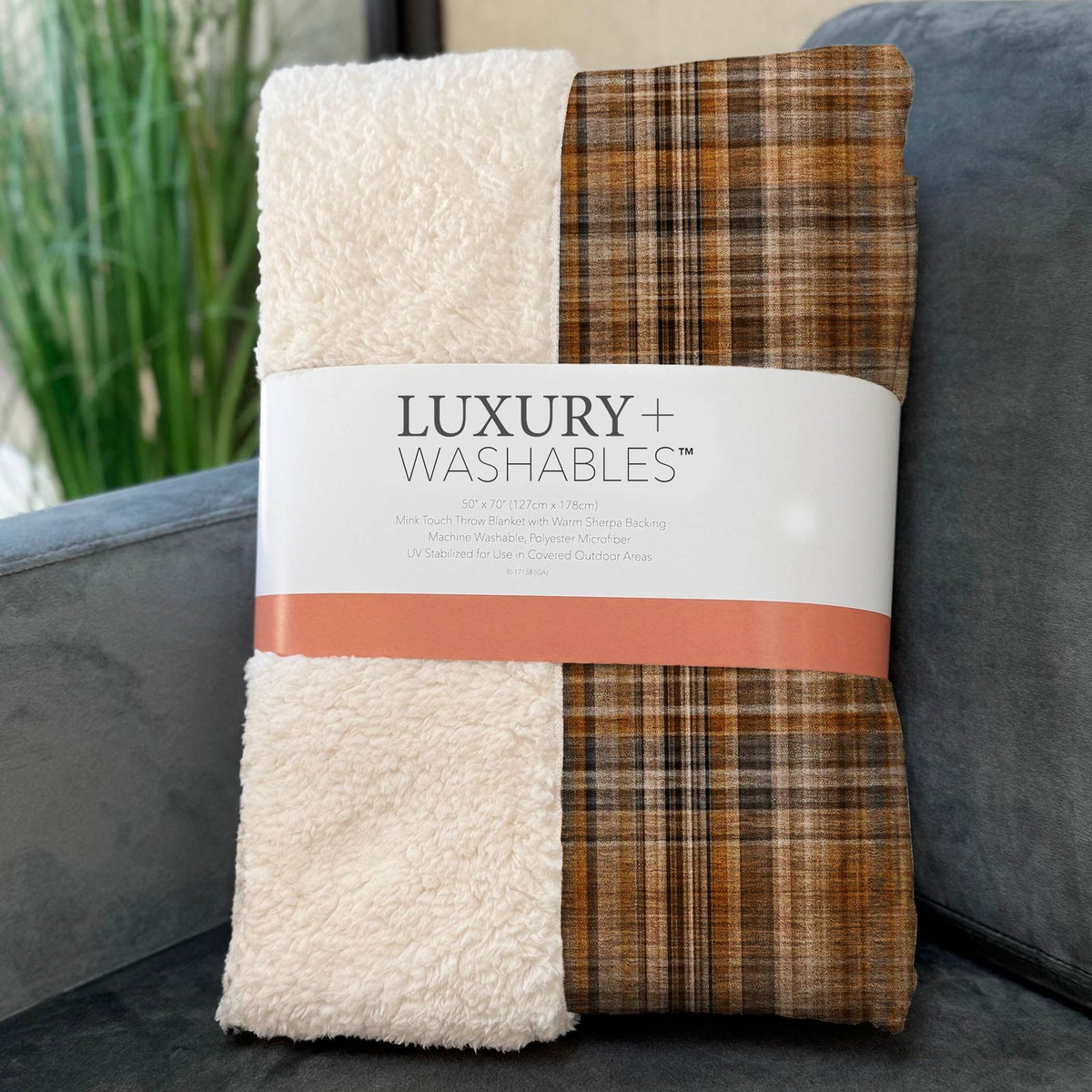 Plaid Terracotta Washable Indoor-Outdoor Rug
