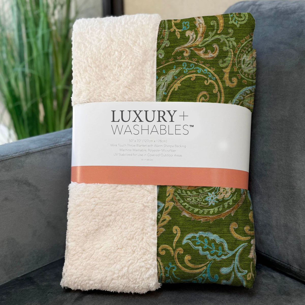 Paisley Green Washable Indoor-Outdoor Rug