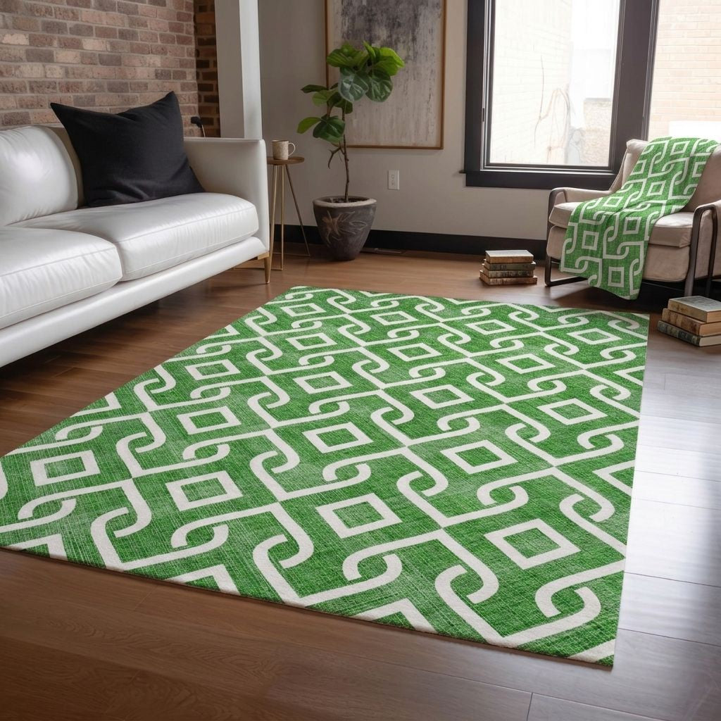 Offset Stripes Emerald Indoor-Outdoor Rug with Matching Throw -- emerald