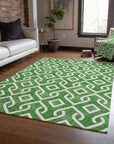 Offset Stripes Emerald Indoor-Outdoor Rug with Matching Throw -- emerald