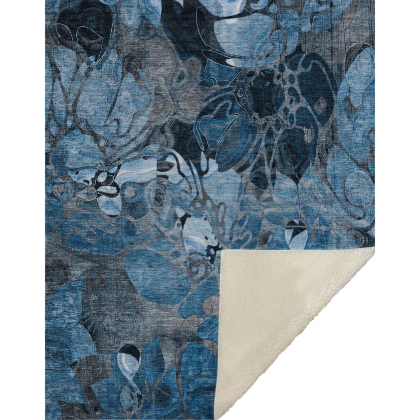 Floral Blue Washable Indoor-Outdoor Rug