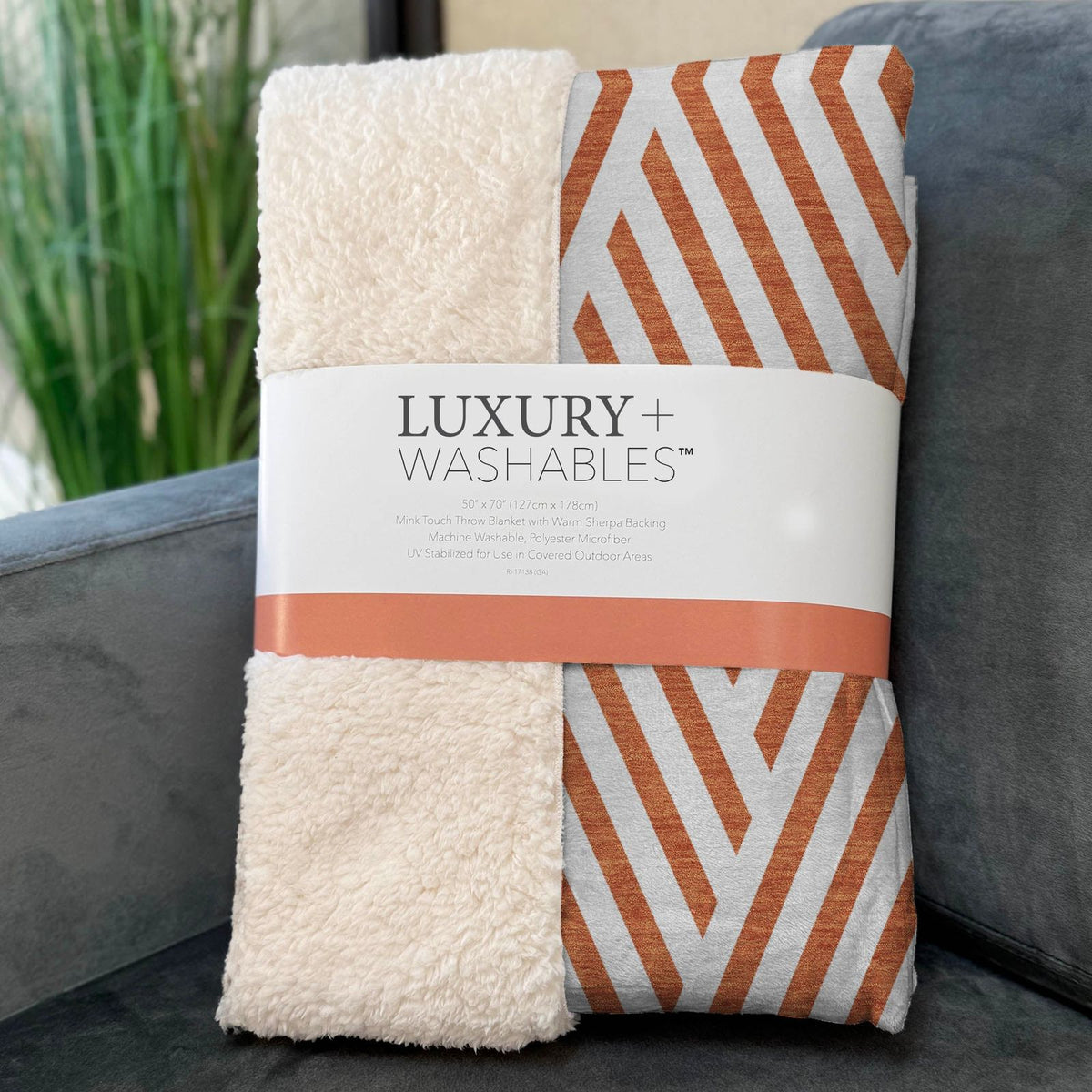 Geometric Orange Washable Indoor-Outdoor Rug