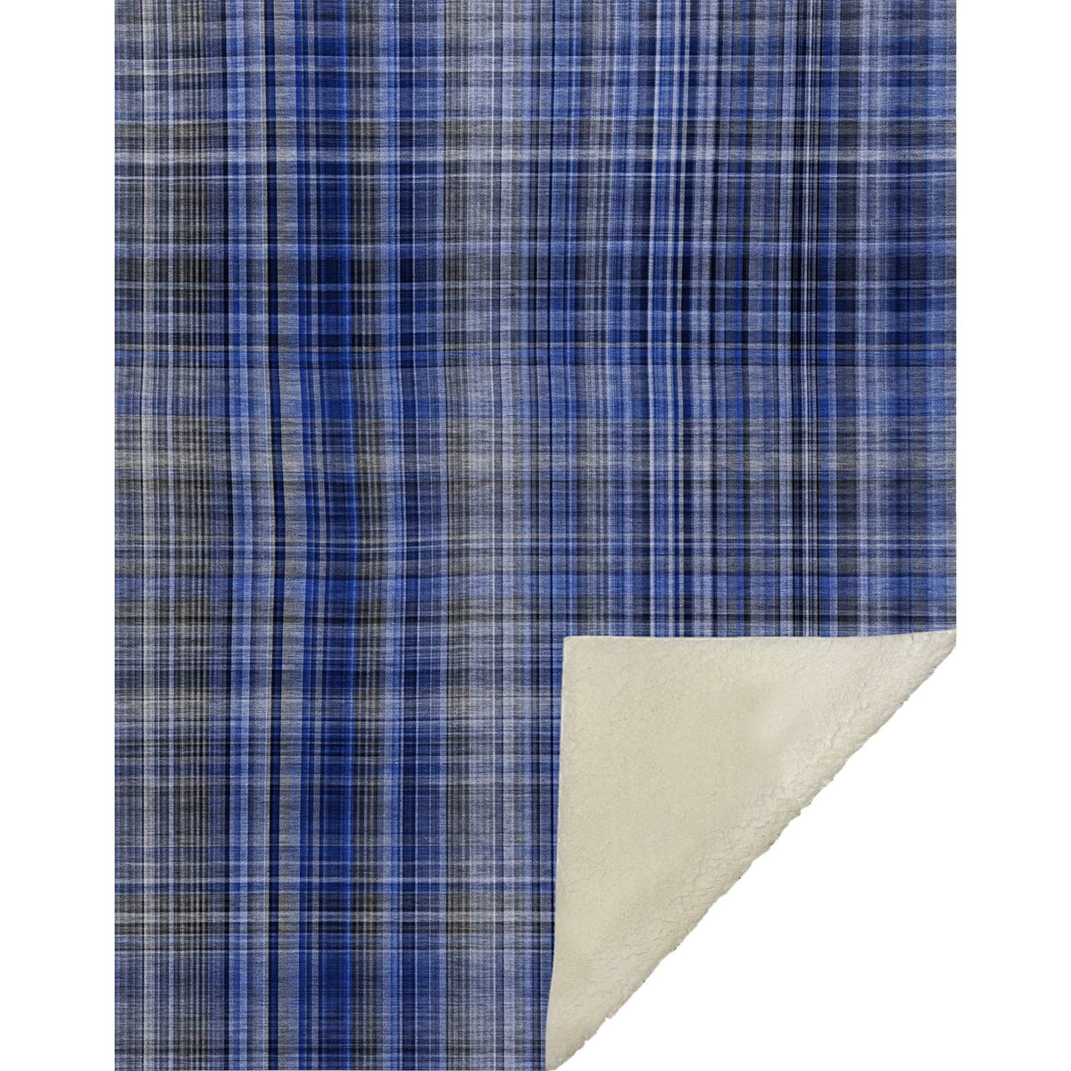 Plaid Blue Washable Indoor-Outdoor Rug