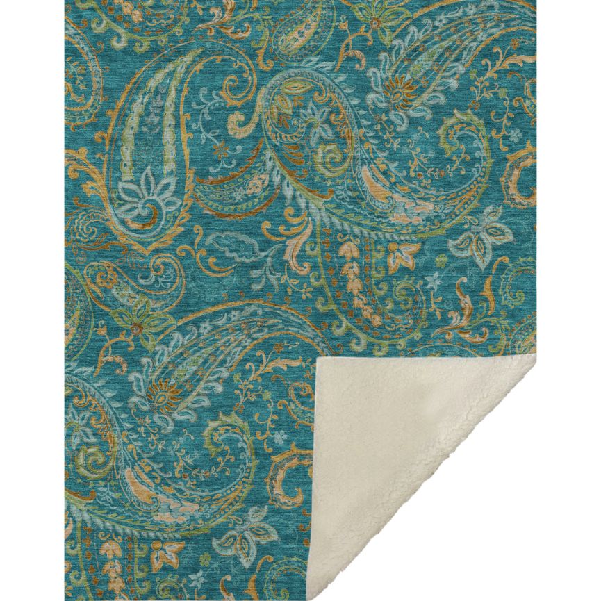 Paisley Teal Washable Indoor-Outdoor Rug