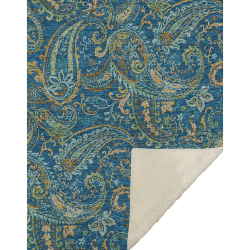 Paisley Blue Washable Indoor-Outdoor Rug