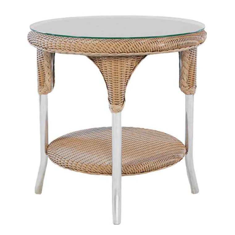Lloyd Flanders Loom Wicker Round Outdoor End Table