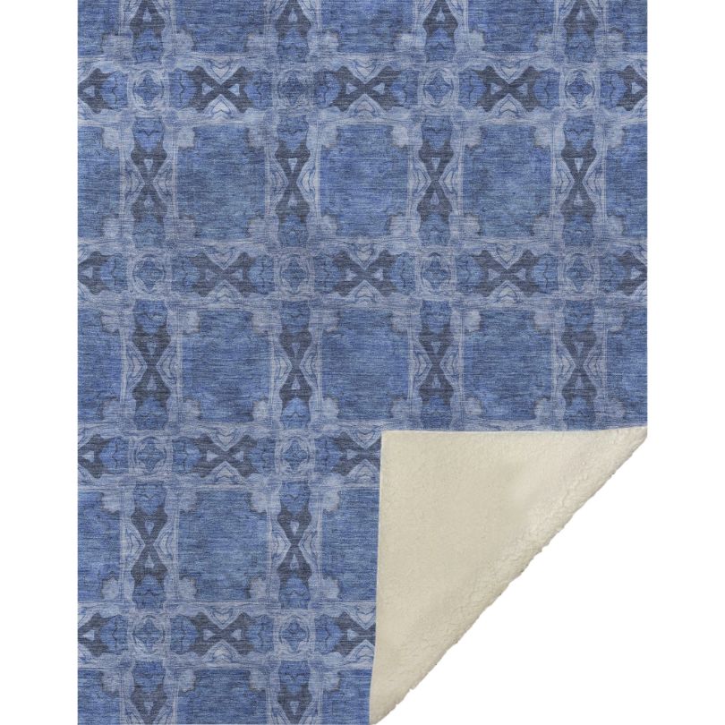 Panel Blue Washable Indoor-Outdoor Rug