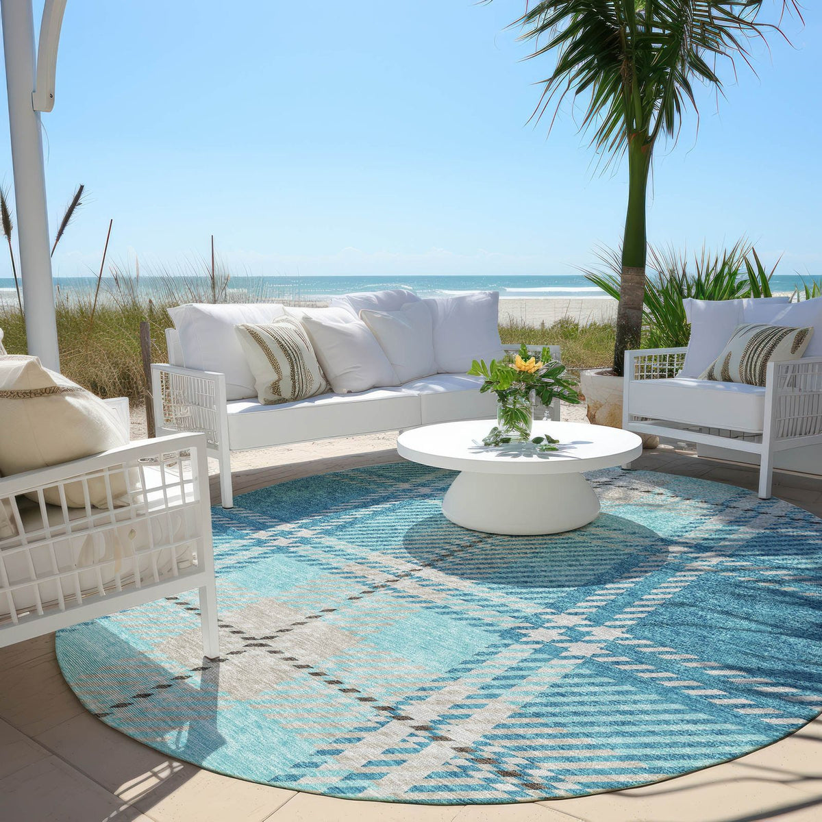 Spiral Whispers Teal Washable Indoor-Outdoor Rug -- teal