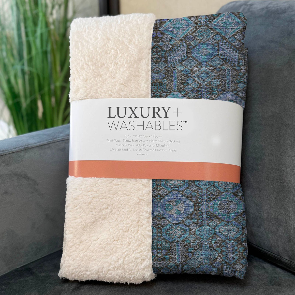 Bohemian Teal Washable Indoor-Outdoor Rug