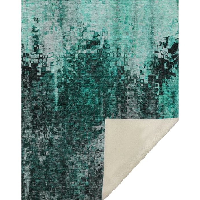 Dust Echo Teal Washable Indoor-Outdoor Rug