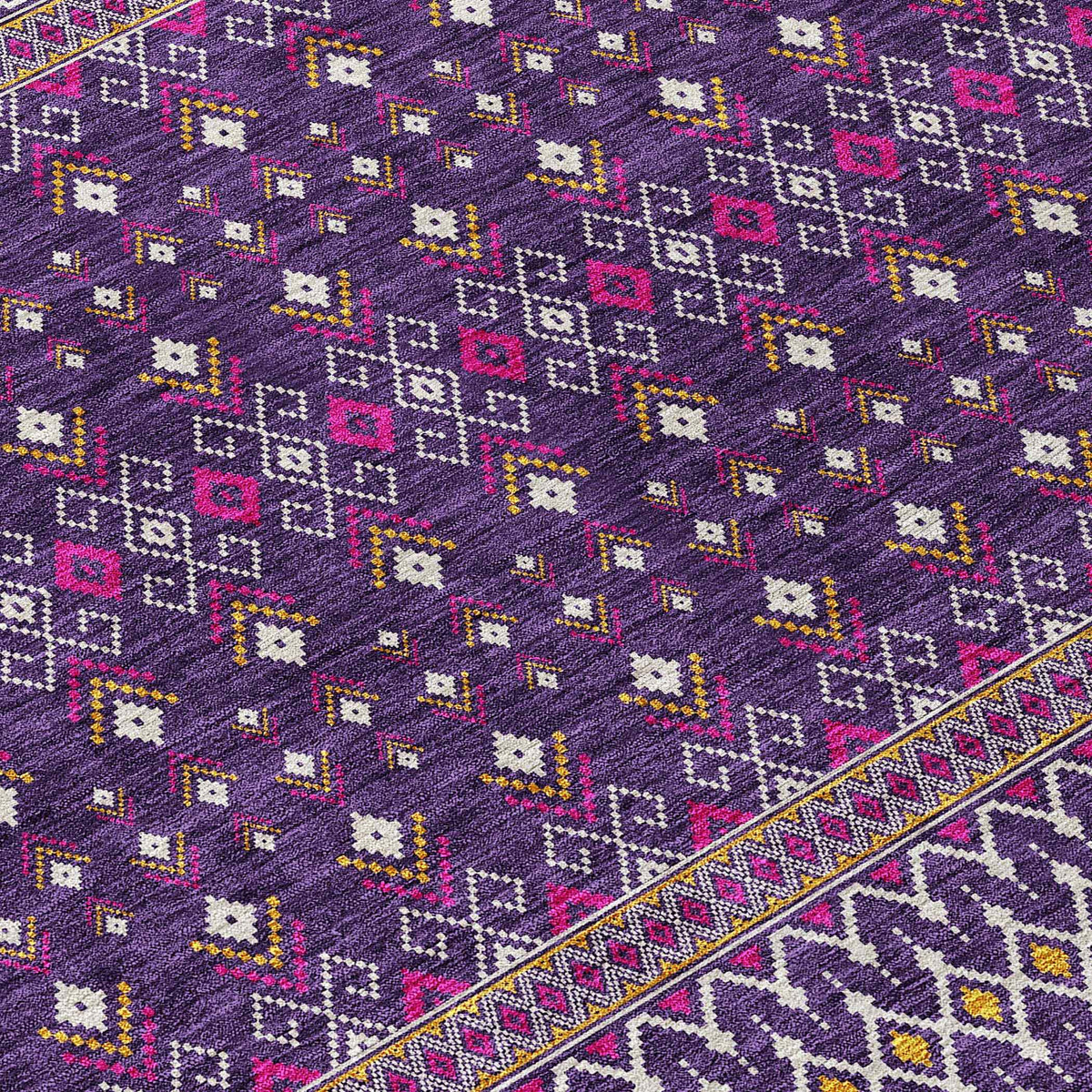 Lazy Rivers Purple Washable Indoor-Outdoor Rug