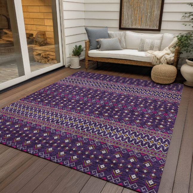 Lazy Rivers Purple Washable Indoor-Outdoor Rug